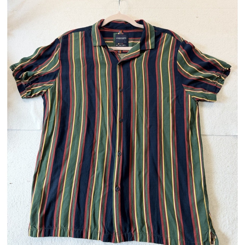 Denim & Flower Ricky Singh Mens L Striped Short Sleeve Button Up Shirt Resort